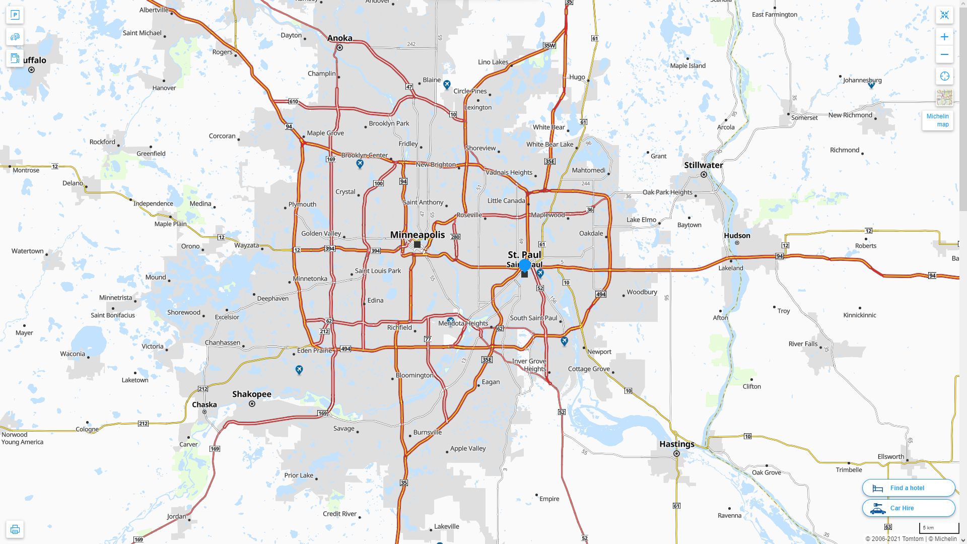 St. Paul Minnesota Highway and Road Map